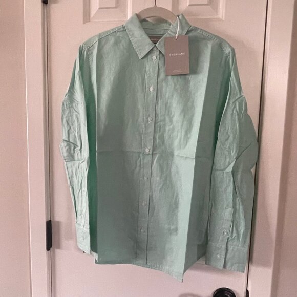 Everlane Tops - New Everlane Womens Mint Green Oversized Button Down Pinstripe Blouse Size 4
